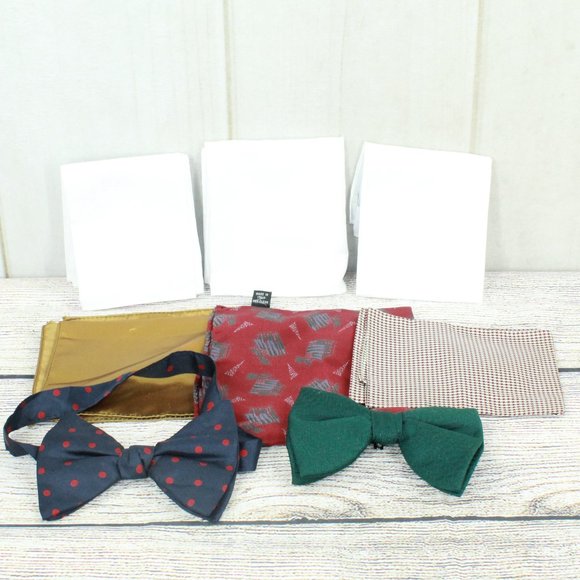 Unbranded Other - Unbranded Mens Cotton Silk Assorted Lot of 10 Handkerchiefs and Bow Ties